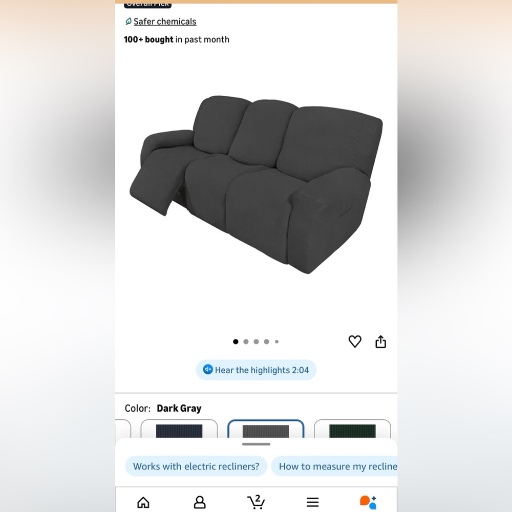 Reclining sofa and loveseat slipcovers